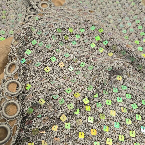 Women's Hand Crochet Sequin Sparkly Gown Shawl Silver S Formal Elegant DiscoLuxe - Picture 15 of 16